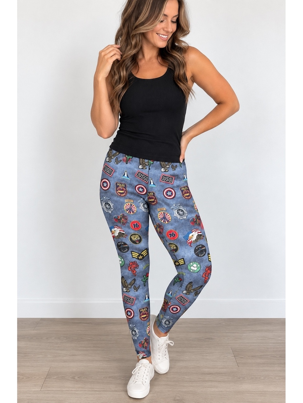 Zara Terez Small Patch Print Leggings Stretchy Americana Pink Floyd Eagle Y2K
